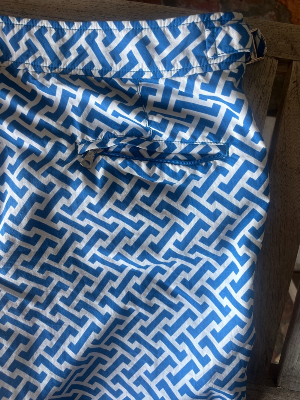 Orlebar Brown Bulldog Swim Shorts Blue White Geometric Print Size 34 - Picture 12 of 16